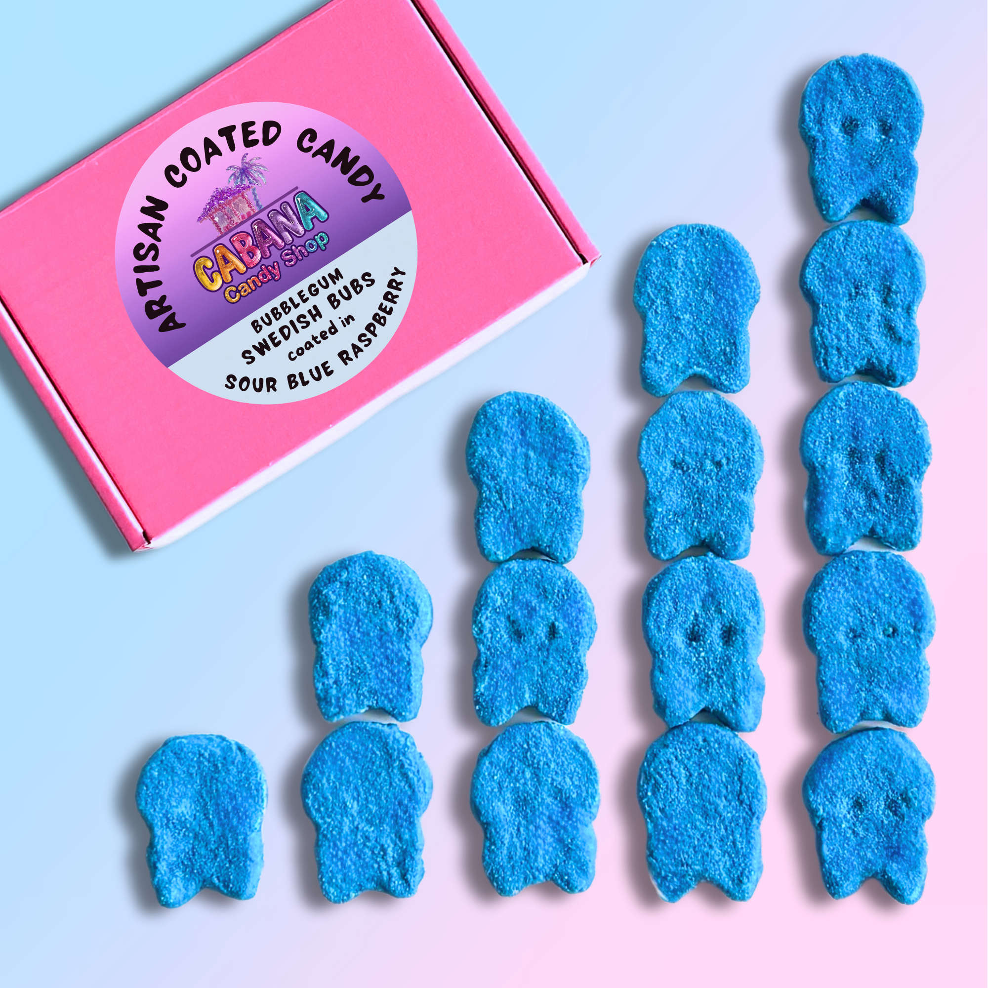 Coated Swedish Candy - Bubblegum BUBS in Sour Blue Raspberry