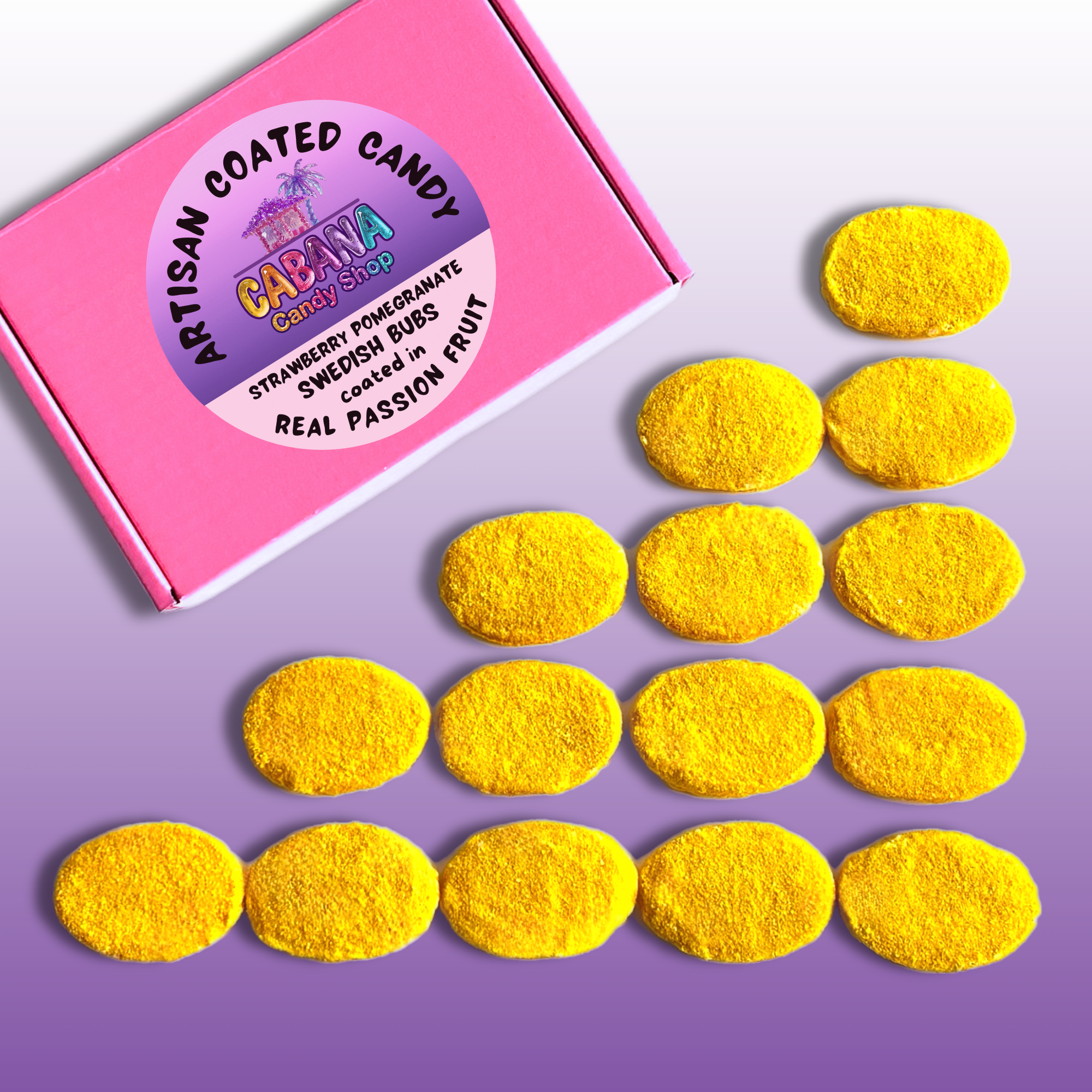 Coated Swedish Candy - Strawberry BUBS in Passion Fruit